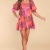 Clothing Red Dress Mini Dresses | Instinctive Impression Burgundy Floral Print Dress Brown