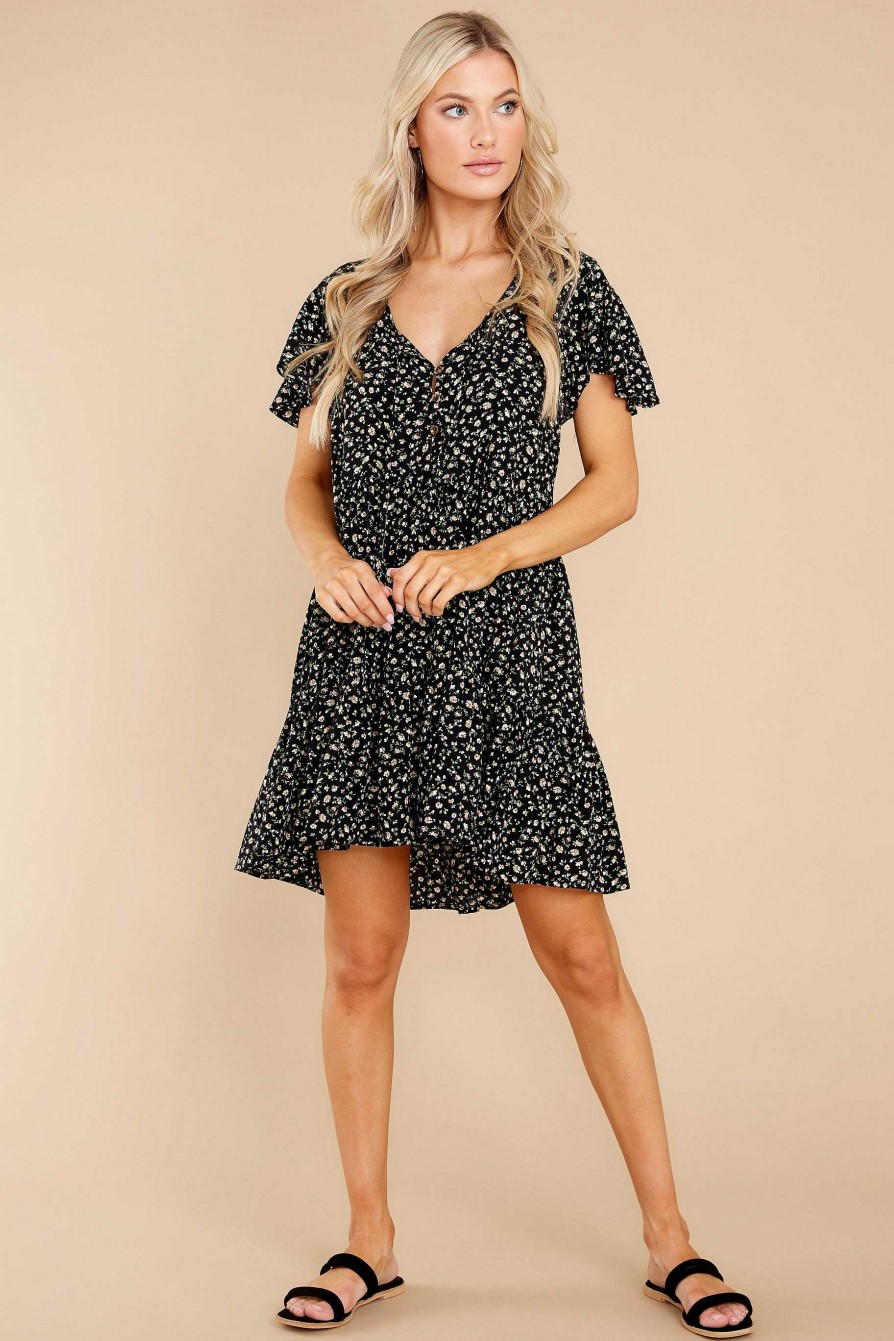 Clothing Aura Mini Dresses | Midnight Dreams Floral Print Dress Black