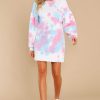 Clothing Red Dress Mini Dresses | Cool After All Multi Tie Dye Sweatshirt Dress Magenta