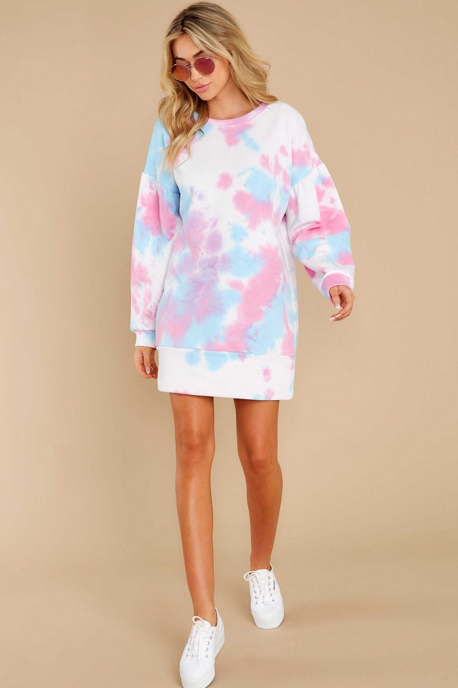 Clothing Red Dress Mini Dresses | Cool After All Multi Tie Dye Sweatshirt Dress Magenta