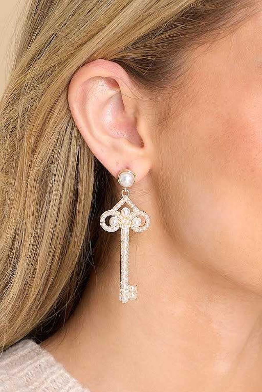 Jewelry Red Dress | Key To Joy Earrings Gold