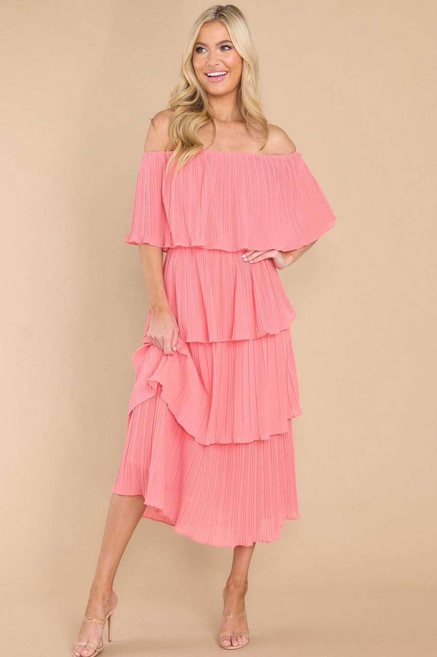Clothing Red Dress Midi Dresses | See It Happen Midi Dress Coral