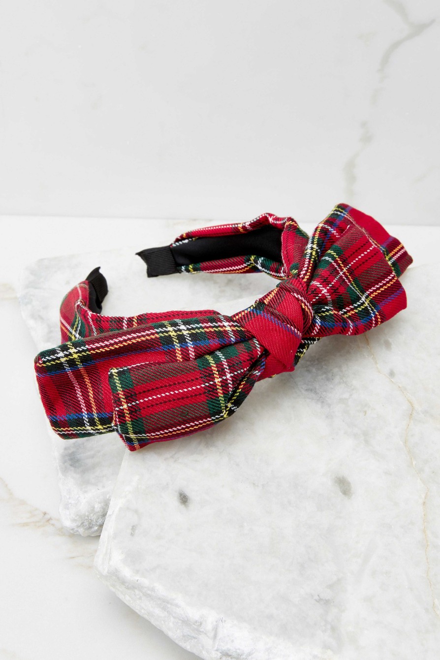 Accessories Red Dress Hair Accessories | Joyful Nights Plaid Headband Red