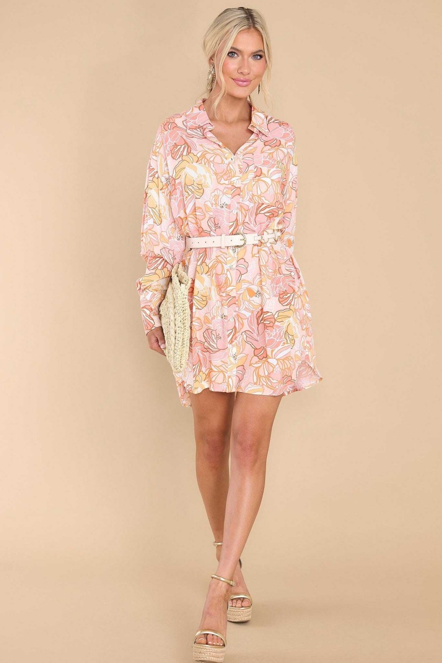 Clothing Red Dress Mini Dresses | Joy In The Journey Floral Print Tunic Apricot