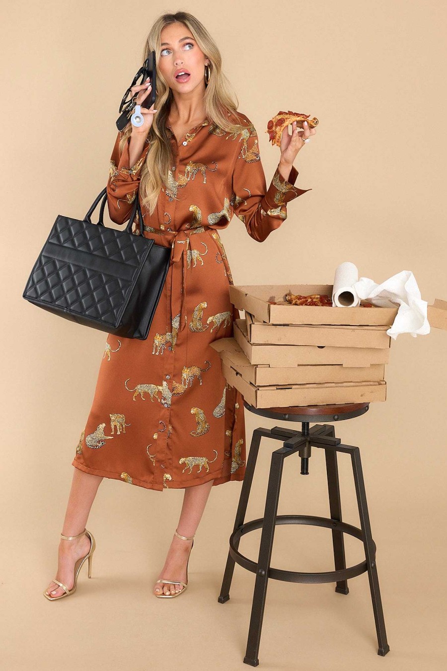 Clothing Red Dress Midi Dresses | Going Wild Toffee Midi Dress Brown