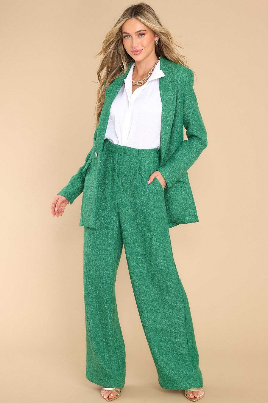 Clothing Red Dress Two Piece Sets | Focused On Priorities Blazer Kelly Green