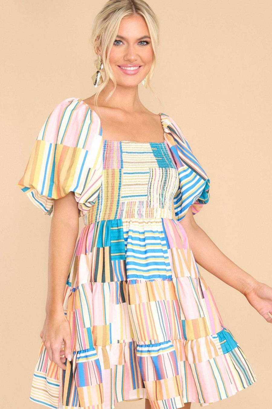Clothing Red Dress Mini Dresses | A Little Laughter Multi Stripe Dress Pink