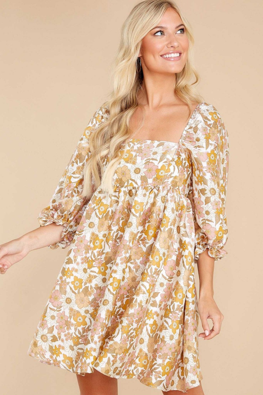 Clothing Red Dress Mini Dresses | Something'S Getting Started Ivory Floral Print Dress Gettingstarted Ivory
