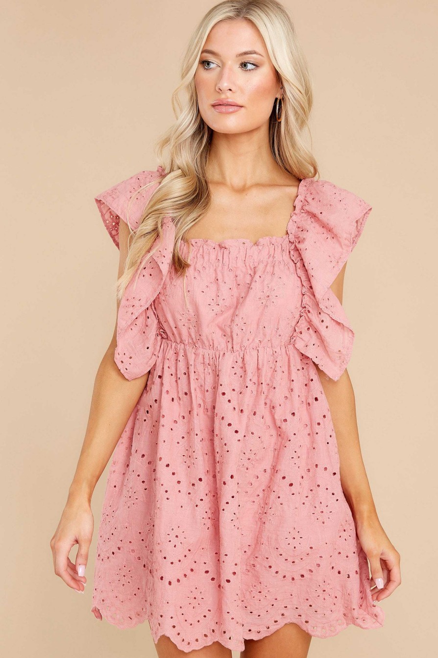 Clothing Red Dress Rompers | Love Harmony Eyelet Romper Dress Rose Pink