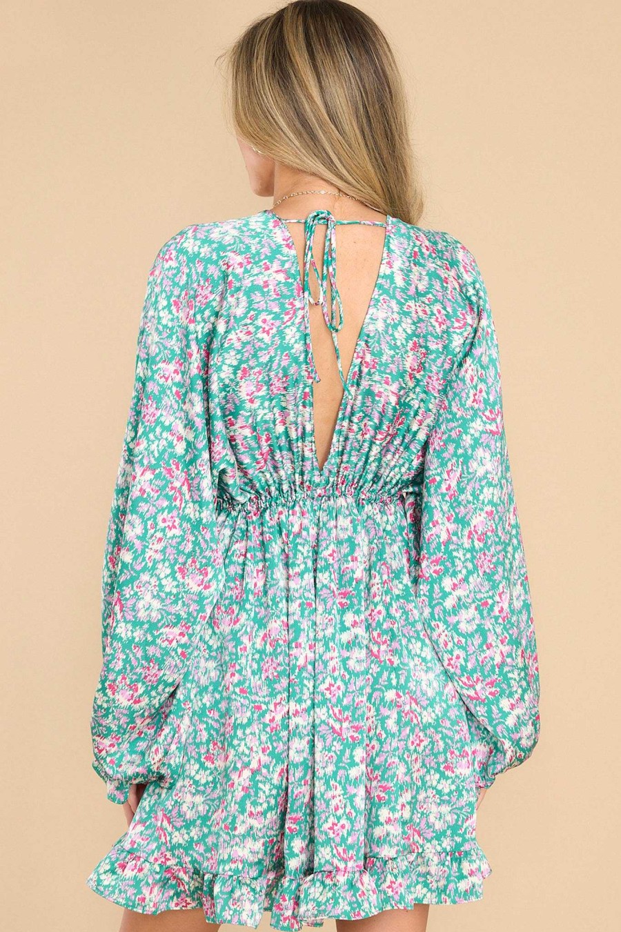 Clothing Meet Me In Santorini Mini Dresses | Satin Long Sleeve Mini Dress Emerald